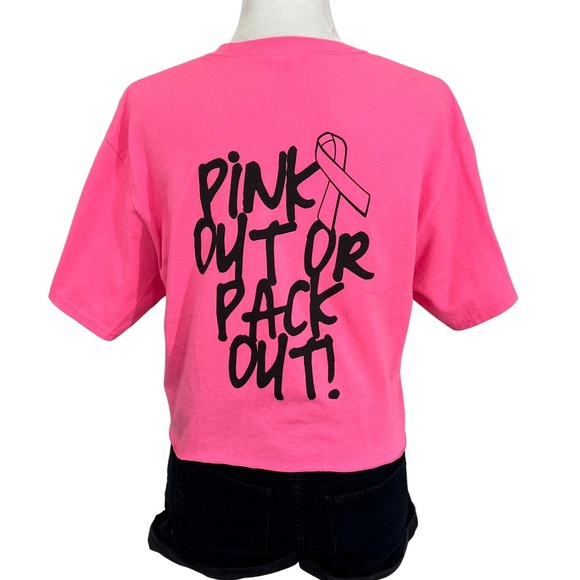 Graphic Tee THE BLACK HOLE Raw Hem Fluorescent Pink Black Medium M - Picture 3 of 12